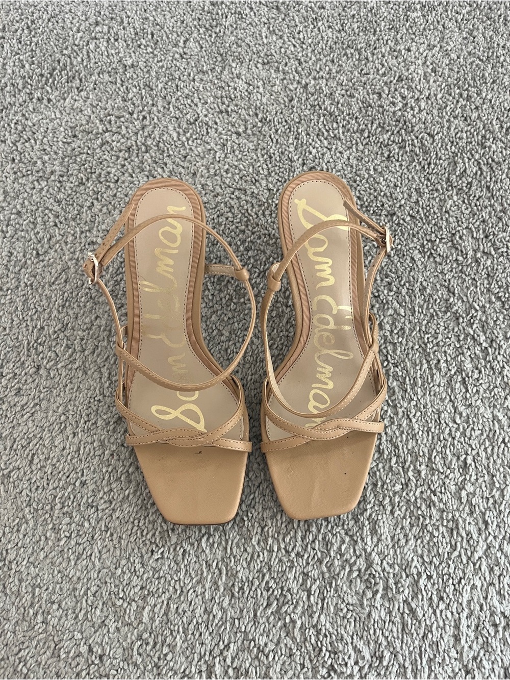 Sam Edelman Nude Strappy Square-Toe Heels